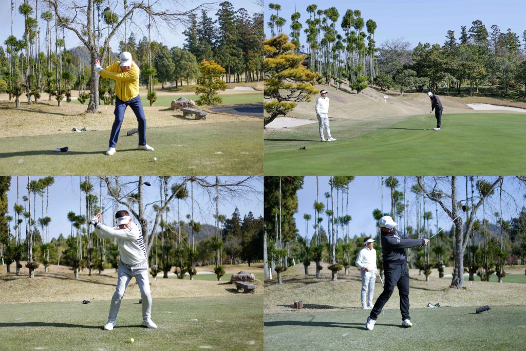 ゴルフサークル セブンエイトのメンバー、大西均さん、森田雅直さん、三谷義保さんのスイング写真